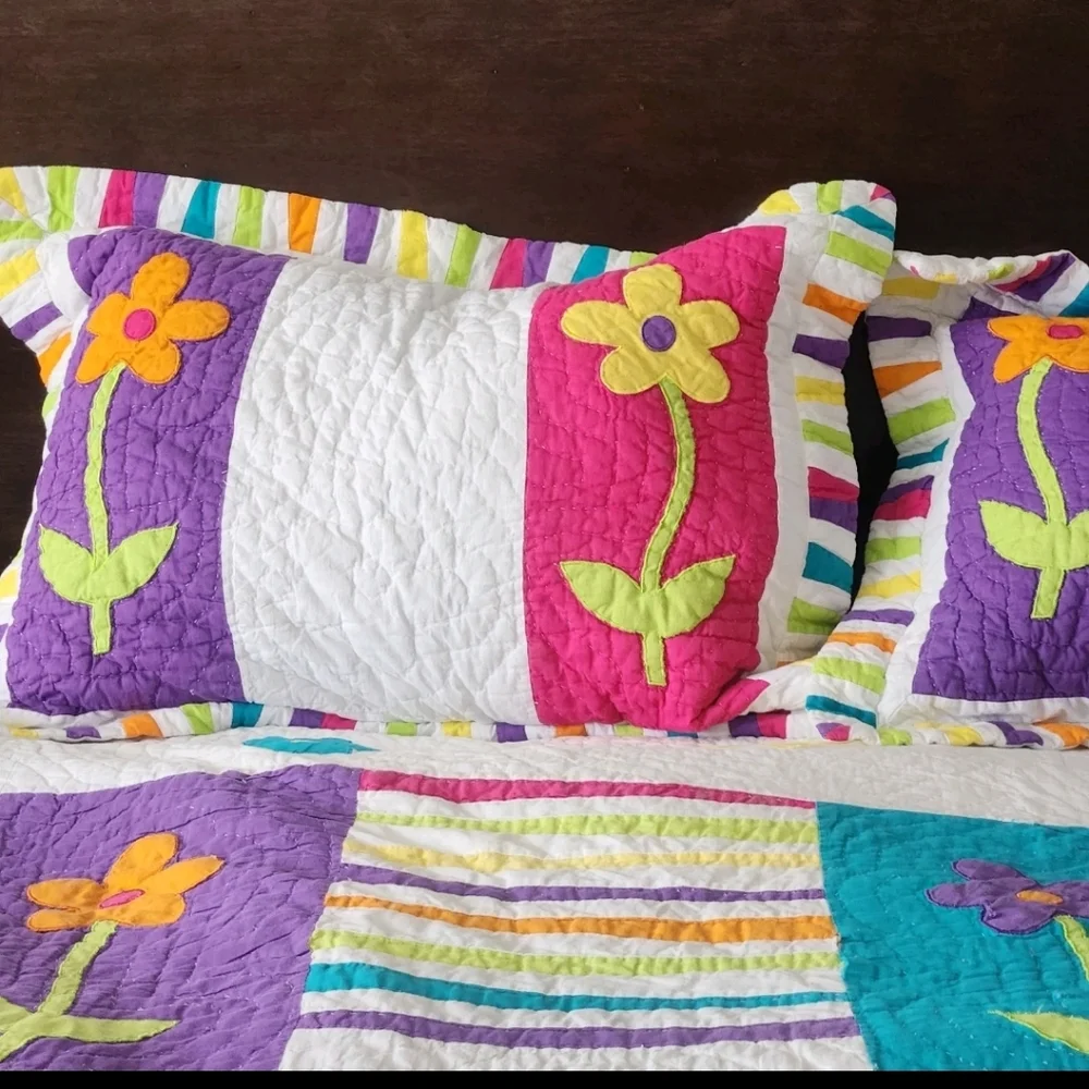 ARIZONA JEAN CO Quilt 2 Shams Floral Queen Colorful Applique